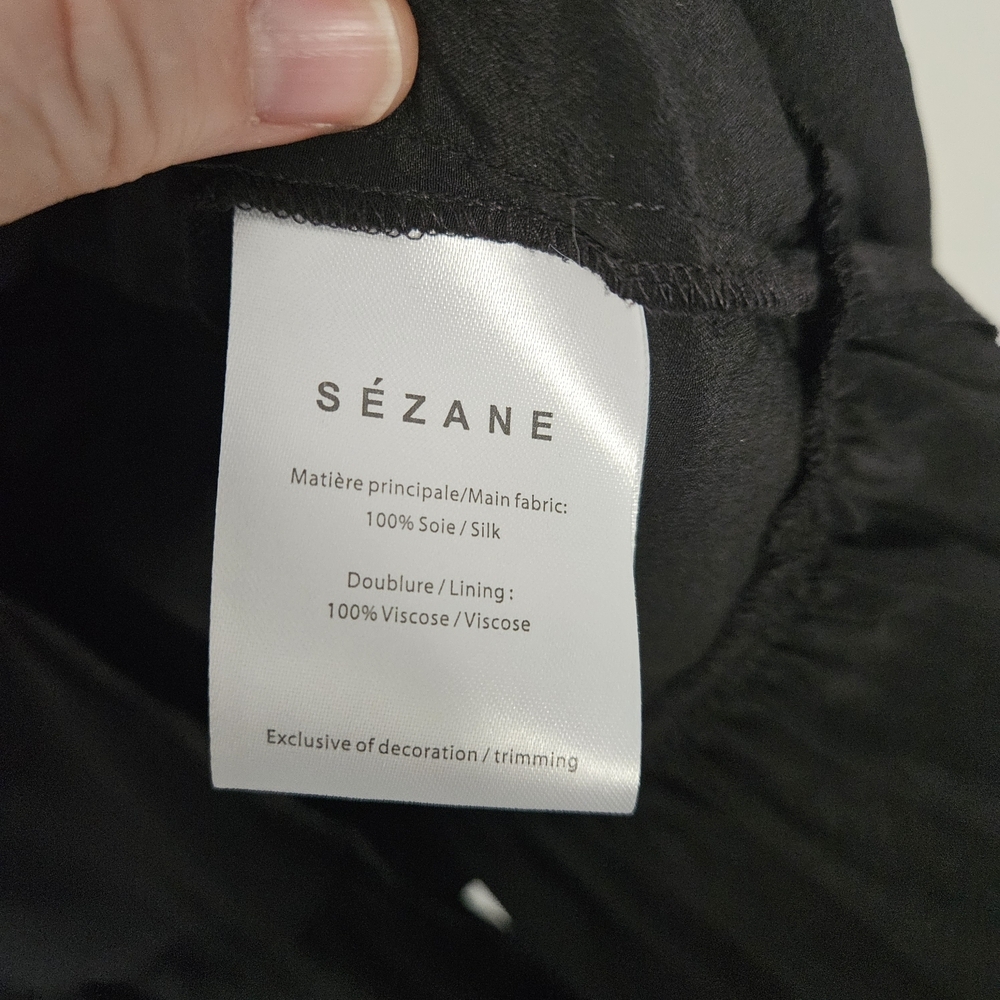 Sezane Aura Black 100% Silk Tiered Mini Dress Button Front Size 44/L - Picture 8 of 9